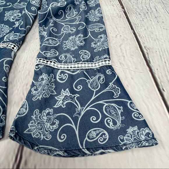 FOURTEENS PLACE chambray peasant boho floral top bell sleeves NWOT, size M - Picture 5 of 14